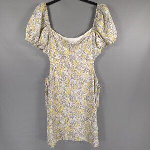 ASTR THE LABEL LINEN Blend Talula Floral Side Cutout‎ Puff S. Mini Dress SMALL